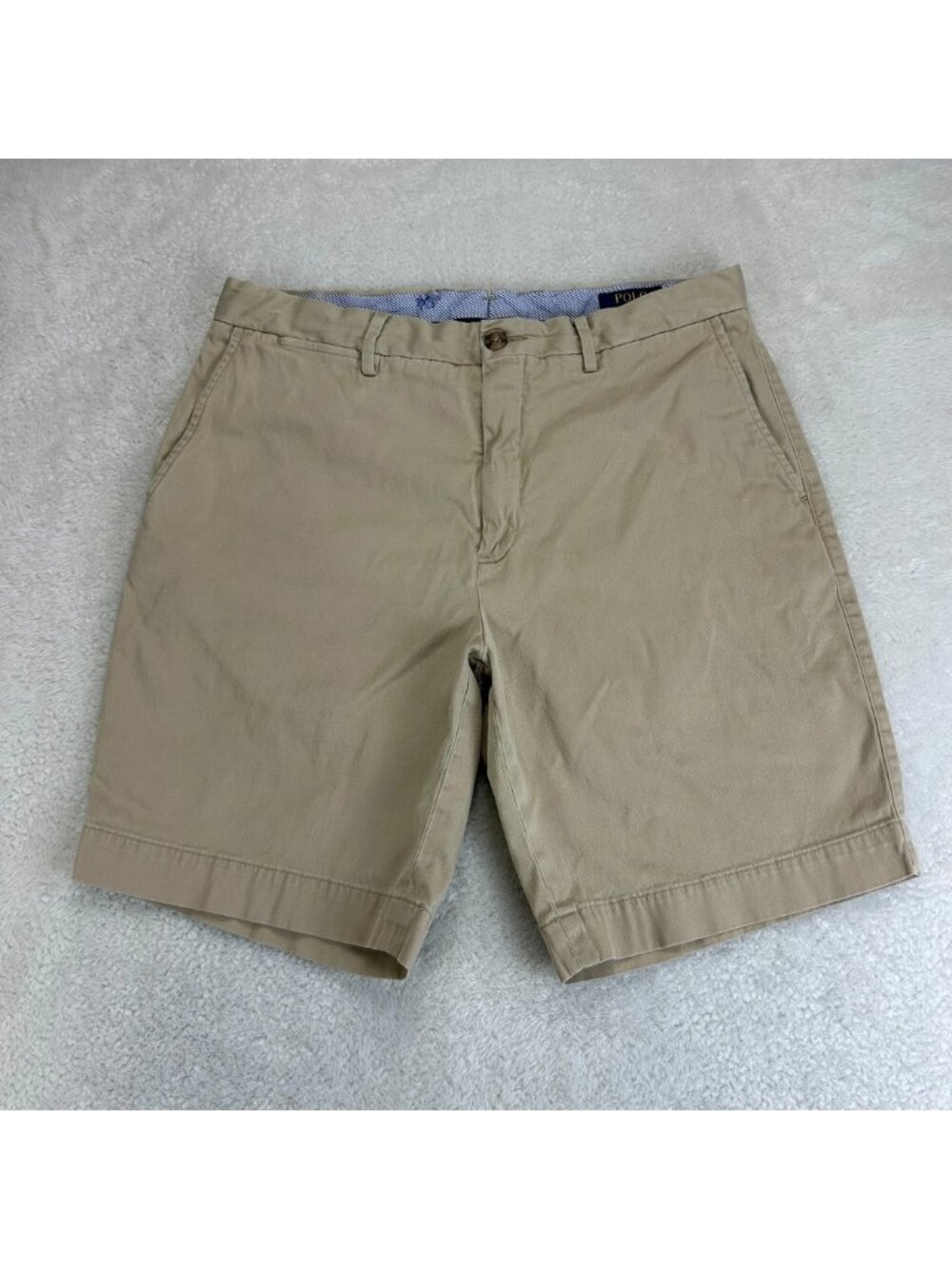 Polo‎ Ralph Lauren Chino Shorts Mens 33 Khaki Flat Front Slash Pocket Mid Rise